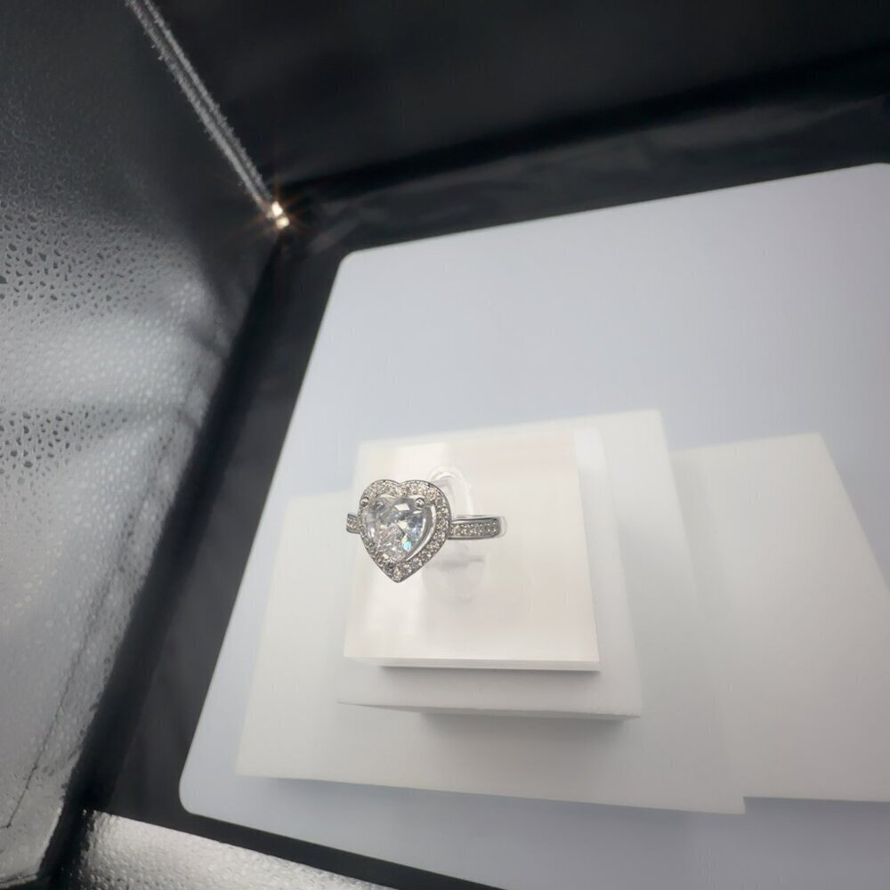 Silver Heart Cut Stone Ring with Pave - Picture 10 of 14